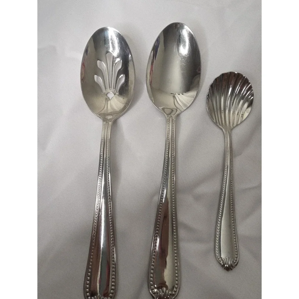 Lynox Beaded Serving Set 4 Pieces (Spread Knife; Clam Spoon, Serving Spoons)